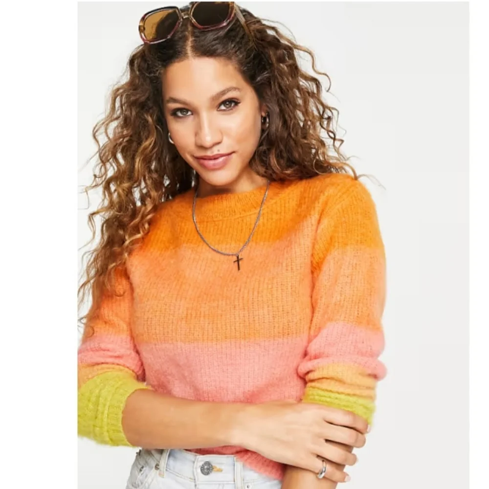 Free People Sweater‎ Autumn Sky Fluffy Ombre Orange Sunset